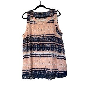 ana Woman Blouse Top 1X Sleeveless Lace Hem Lightweight Travel Office Feminine